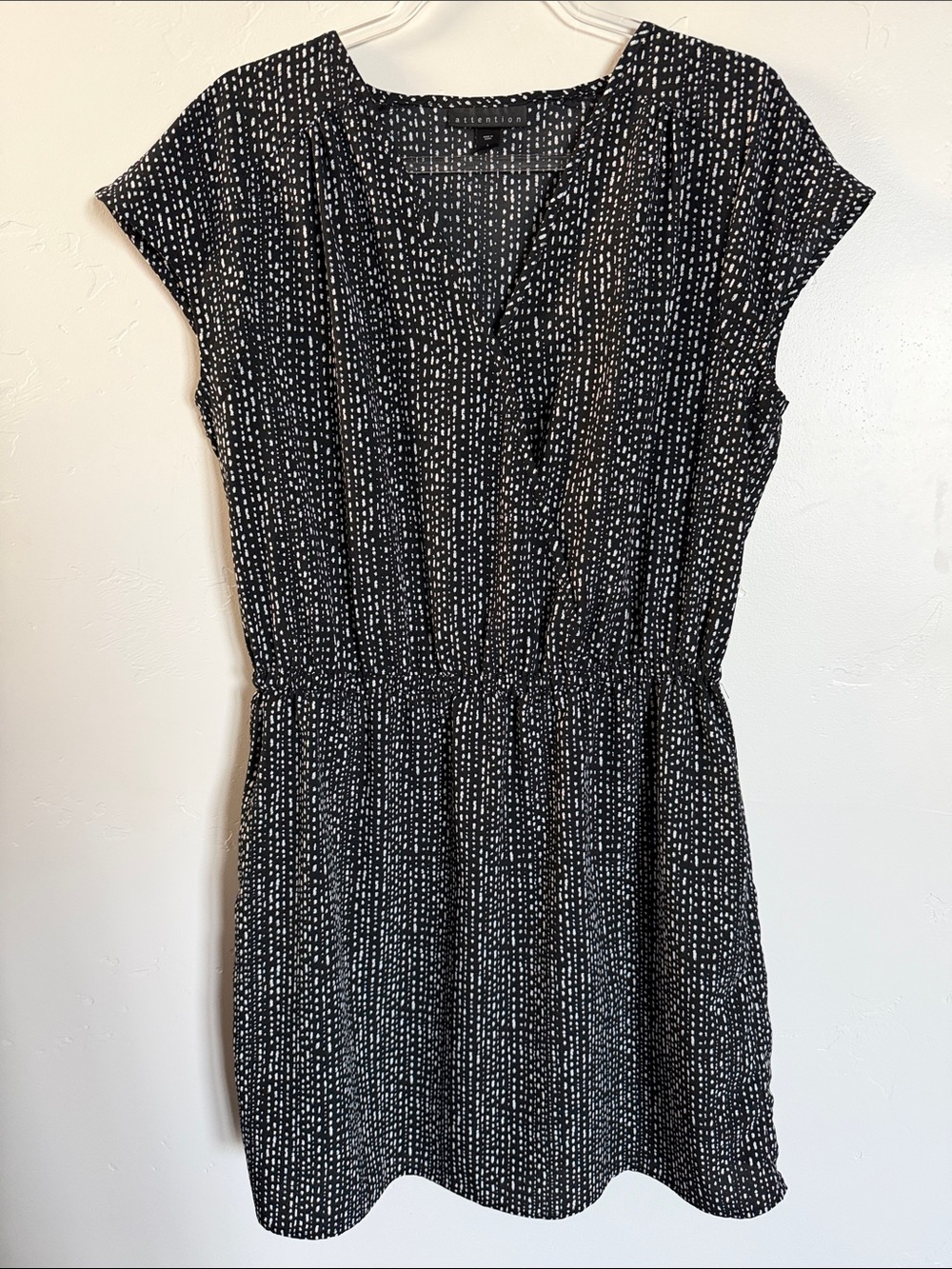 attention Black and White Dot-Print Cap Sleeve Mini Dress Lightweight